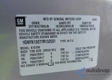 2007 Chevrolet Tahoe Lt from USA, damaged, VIN 1GNFK13077R132501